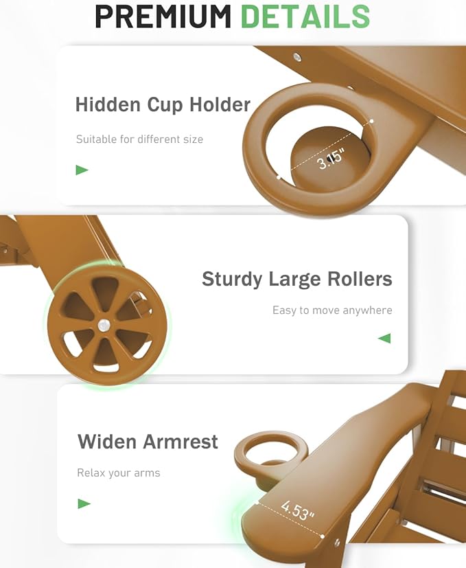 Lounge Chair Outdoor Set of 4 with Wheels, Adjustable 6-Position Chaise Lounge Outdoor, Patio Lounge Chair for Poolside Backyard, Teak