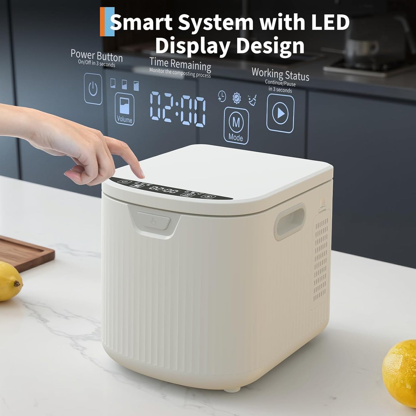 2.5L Electric Kitchen Composter Smart Odorless Compost Bin Auto-Cleaning Countertop Food Waste Composting Machine -Fast 4-6H Food Waste to Fertilizer Conversion for Outdoor Use (White