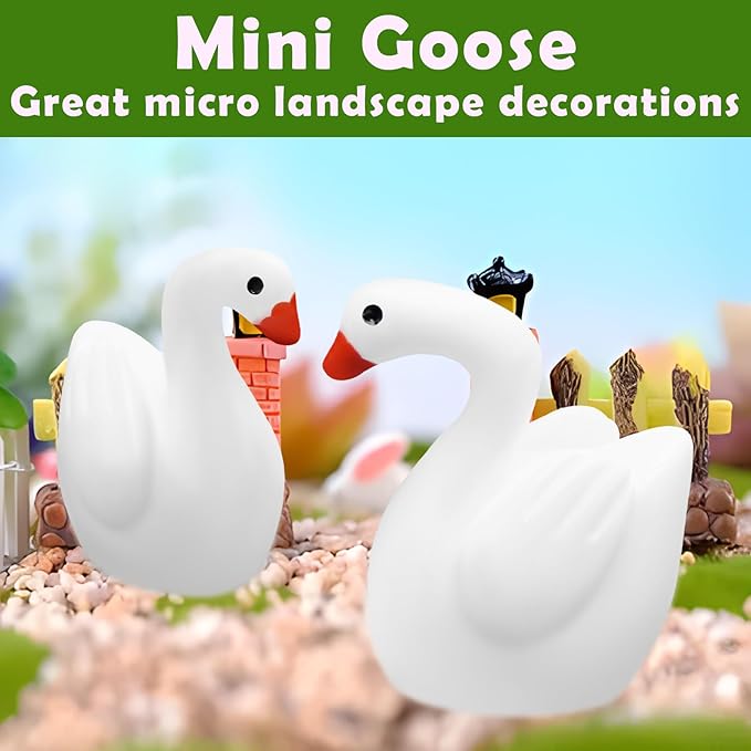 80Pcs Mini Gooses Resin Tiny Gooses Miniature Decoration Figurines Ducks Dollhouse Garden Decor Plastic Mini Animals Micro Landscape Ornament Cake DIY Craft