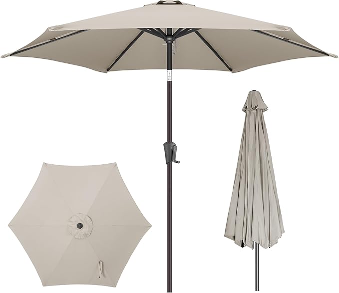9ft Outdoor Patio Umbrella - Table Umbrella Waterprool UV Protection, Sombrillas de Patio with Push Button Tilt&Crank, Sun Umbrella for Pool, Porch, Garden, Deck, Backyard(Taupe)