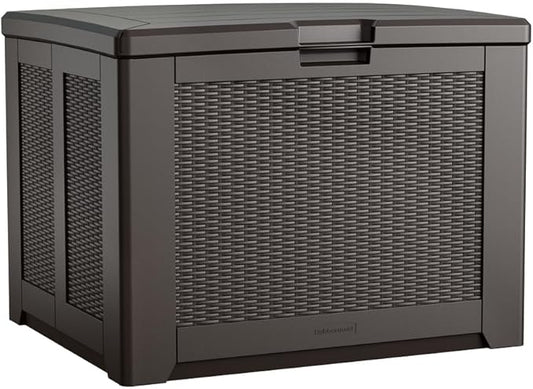 Rubbermaid Medium Resin Outdoor Storage Deck Box (74 Gal) Weather Resistant Brown Deck Organization for Home/Backyard/Pool Chemicals/Toys/Garden Tools/Porch/Patio Cushions