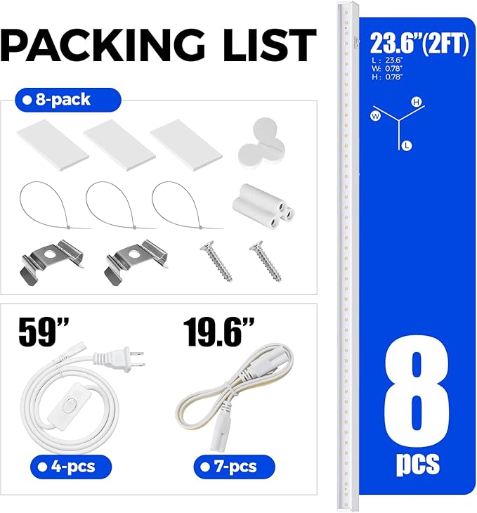 Barrina T5 Grow Lights, Full Spectrum, 2ft 80W (8 x 10W, 500W Equivalent), LED Grow Light Strip for Greenhouse, Plant Grow Shelf, Plug and Play Easy Installation, Yellow, 8-Pack