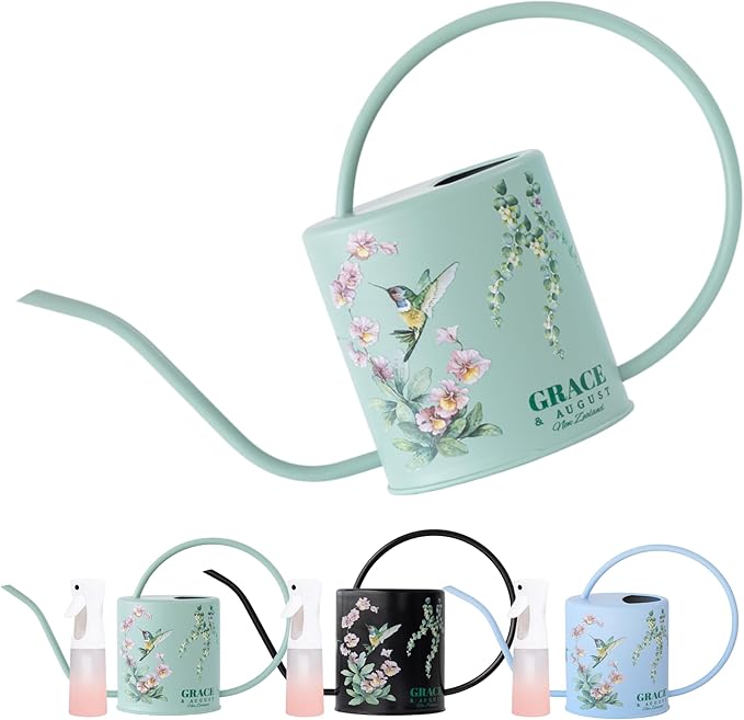 Watering Can for Indoor House Plants - Cute Decorative Metal Gardening Small Water Can for Houseplants & Flowers with Long Spout - 1.5L 51floz 0.4 Gallon (Hummingbird Sage)