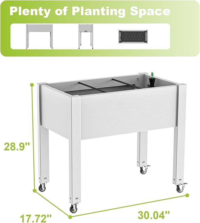 Horticulture Raised Garden Bed with Legs, Divisible Raised Resin Planter Box for Backyard, Patio, Balcony, with 4 Legs & 4 Swivel Lockable Wheels(Ashen,30.04 * 17.72 * 28.9)