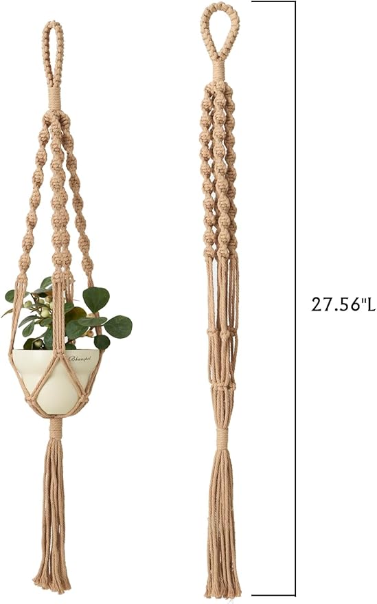 2Pcs Macrame Plant Hangers Indoor & Outdoor (27.56”) Boho Hanging Planters for Indoor Plants, Macrame Wall Hanging Decor for Flower Pots & Baskets (Pots Not Included)