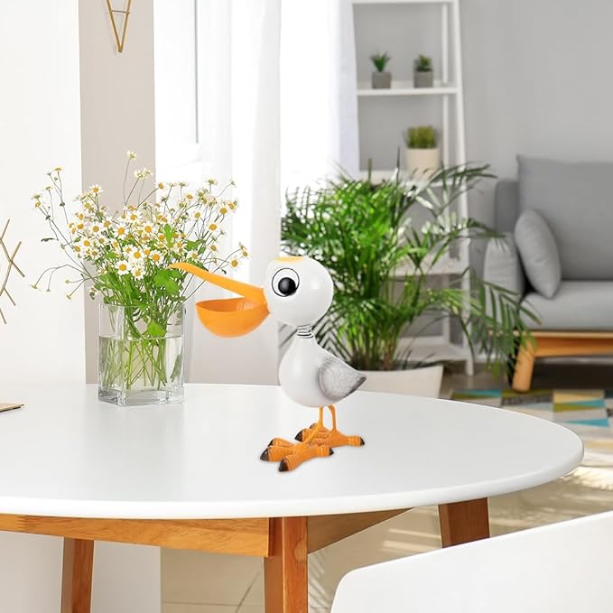 12.5" Pelican Statue Metal Yard Decorations Outdoor,Pelican Garden Statues Sculptures Seabird Ornament,Coastal Ocean Bird Yard Art Decor for Porch Patio Lawn,Metal Garden Decor for Outside