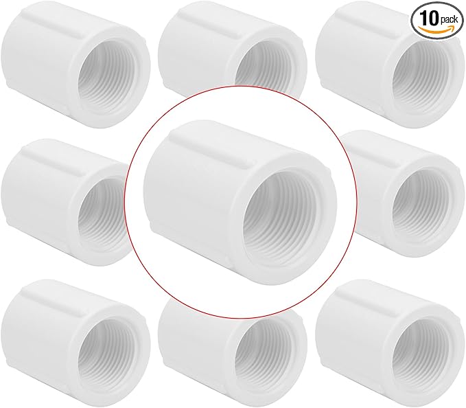 10Pack 3/4" Double Female Thread PVC Pipe Coupling Adapter Pipe Fitting Connector (Female x Female) SCH40 3/4Inch PVC Female Threaded Pipe Coupling for Sprinkler,Irrigation,Swimming Pools