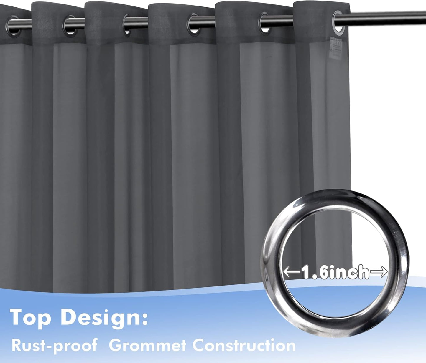 HolidayIdeas Outdoor Sheer Curtains for Patio Waterproof, 4 Panels - 54 x 95 Inch - Grey Light Filtering Voile Outside Curtains Grommet Drapes for Front Porch, Gazebo, Pergola, Backyard