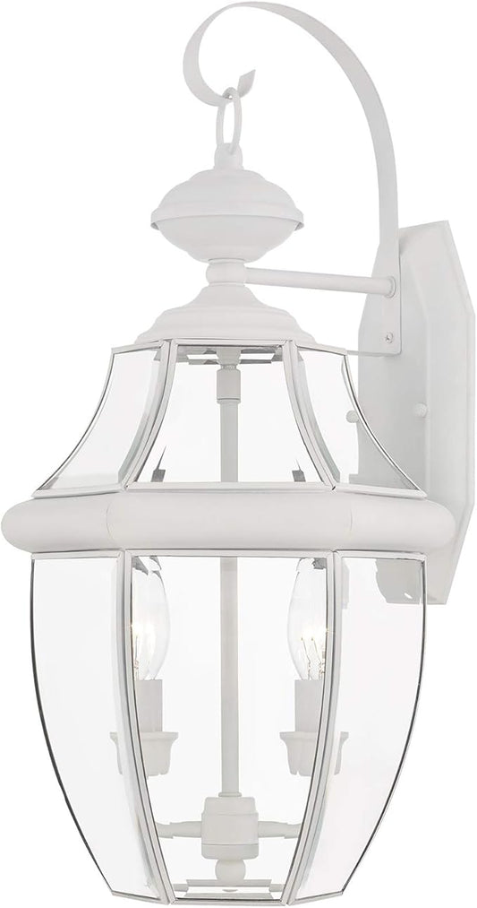 Livex Lighting 2251-03 Outdoor Wall Lantern with Clear Beveled Glass Shades, White