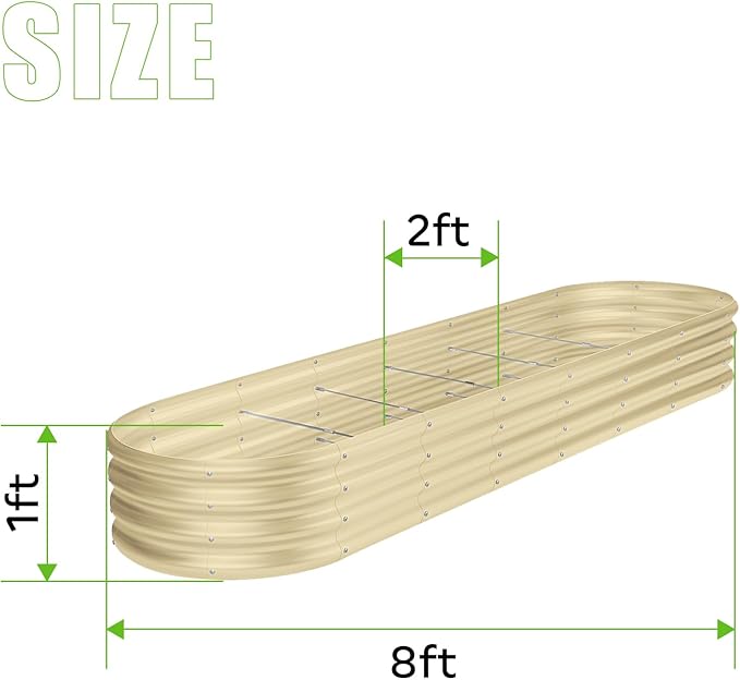 Land Guard 8×2×1ft Galvanized Raised Garden Bed Kit, 108 Gallon Capacity Raised Garden Boxes Outdoor, Oval Metal Raised Garden Beds for Vegetables, Cream Yellow(with 10 Connecting rods)