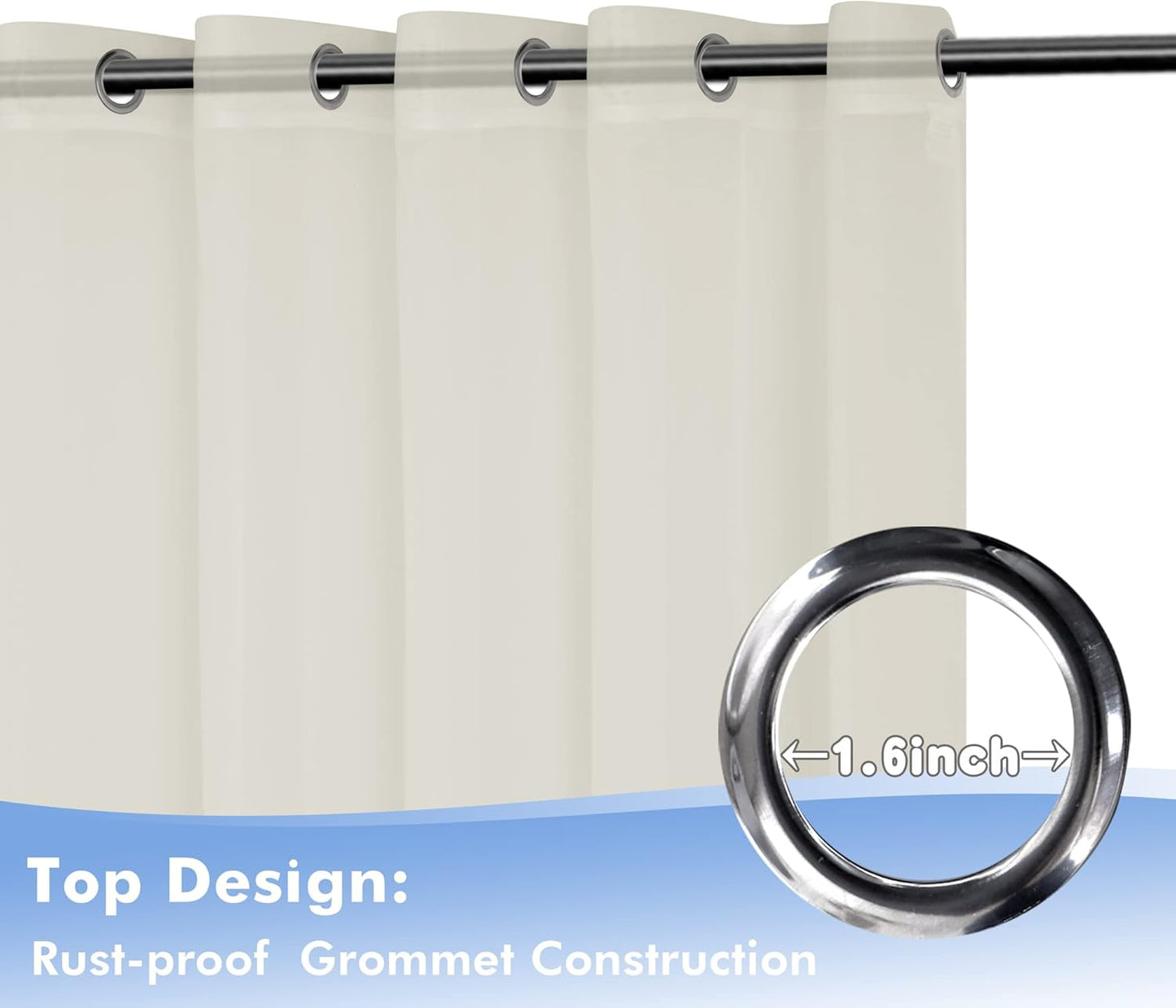 HolidayIdeas Beige Outdoor Sheer Curtains for Patio Waterproof, 2 Panels - 54 x 84 Inch - Light Filtering Voile Outside Curtains Grommet Drapes for Front Porch, Gazebo, Pergola, Backyard