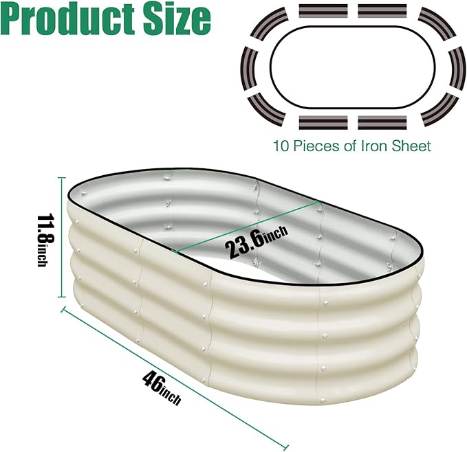 SnugNiture Galvanized Raised Garden Bed, 4x2x1ft Oval Metal Planter Box for Planting Outdoor Plants Vegetables