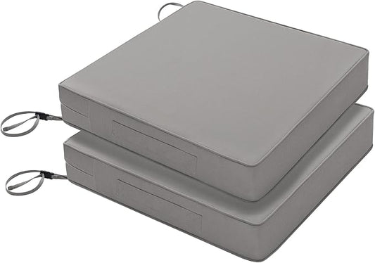 Favoyard Patio Chair Cushions 22 x 22 x 3 Inch Waterproof Outdoor Seat Cushions for Patio Furniture 3-Year Color Fastness Garden Sofa Couch Chair Pads with Handle & Adjustable Straps Set of 2, Grey