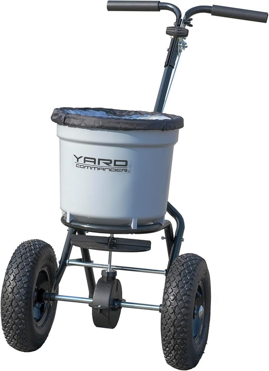 Yard Commander - Commercial 50 LB Walk-Behind Push Broadcast Spreader - 10-12 Foot Spread - Fertilizer, Salt & Grass Seed - Clog Free Design - Fully Enclosed Gear Box - Adjustable Drop Rate