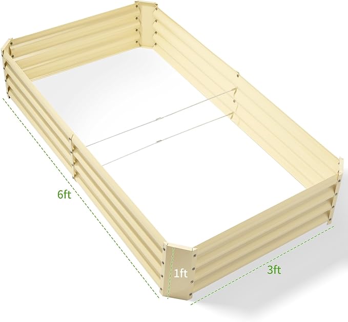 Land Guard 6×3×1ft Galvanized Metal Raised Garden Bed, Metal Planter Kit Box Outdoor for Deep-Rooted Vegetables, Flowers, Green and Herbs (Cream Yellow)…
