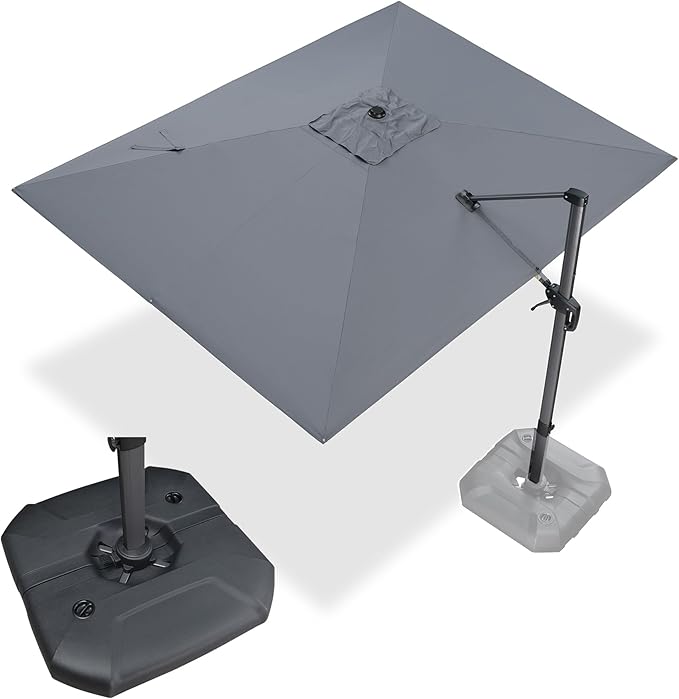 PURPLE LEAF 9' X 11.5' Patio Umbrella with Base Rectangle Cantilever Umbrella Outdoor Offset Umbrella with 360-degree Rotation for Garden Deck Pool Patio Light Grey