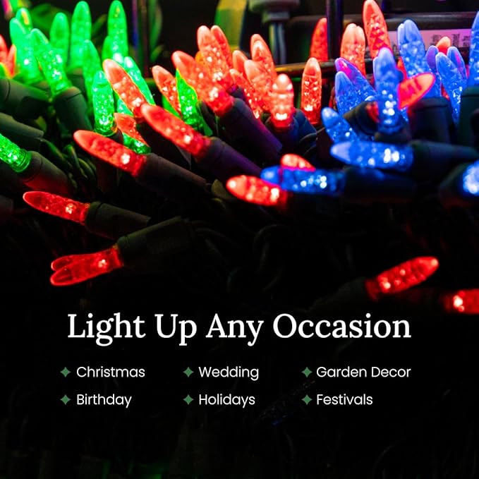 Pro Christmas M5 LED Holiday Lights - 70 Bulbs, 23.3ft - Professional Grade Indoor Outdoor Diamond Cut Sparkle Light Strings for Home Decorations and Christmas Trees - Multi Color