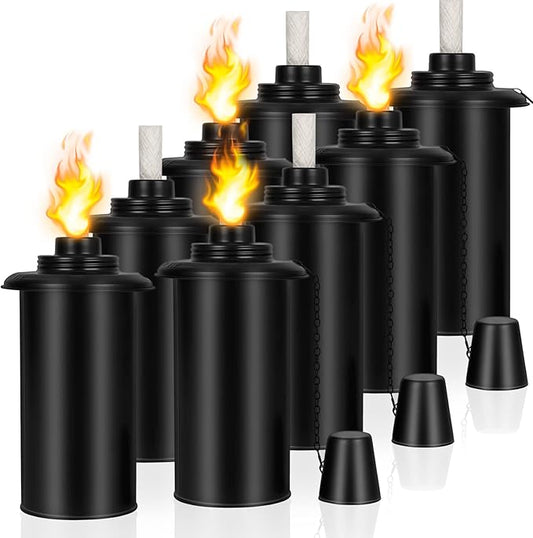 Nonley 8 Pack Torch Canisters, 16 oz. Torch Replacement Canister Bamboo Torches Refill Canister with Wicks and Covers, Metal Decorative Lighting Torches for Lawn Patio Backyard,Garden, Outdoor Decor