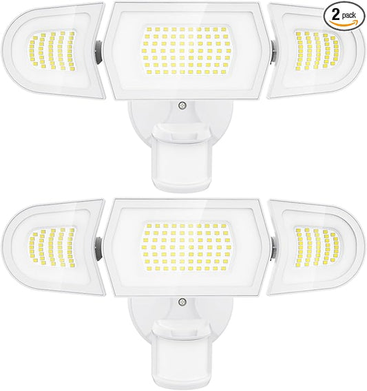 Olafus 100W LED Security Light Motion Sensor Outdoor Light, 2 Pack Motion Flood Light Dusk to Dawn, 9000LM Super Bright 6500K Exterior Motion Detector Floodlight for Garage Yard Porch Eave IP65, White