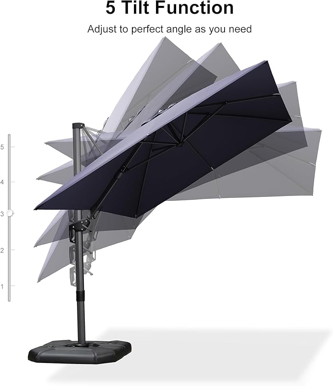 PURPLE LEAF 8.2' X 11.5' Tilting Patio Umbrella with Base Outdoor Cantilever Swivel Rectangle Umbrella Aluminum Offset Umbrella with 360-degree Rotation for Garden Deck Pool Patio Navy