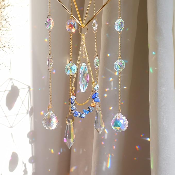 Lapis Lazuli Crystal Suncatcher-Window Hanging Garden Suncatcher Healing Blue Crystal Rainbow Maker Handmade Indoor Outdoor Car Charm Garden Decor