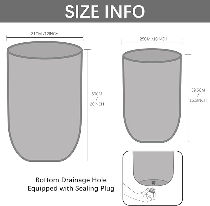 15.5 & 19 inch high Concrete Flower pots Set of 2, The planters for Outdoor Plants with Drainage Hole, Modern Family Outdoor Decor Plant pots, Indoor Plant pots for Home Decor.