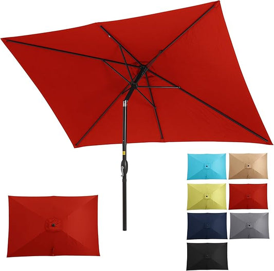 SUNVIVI OUTDOOR Patio Umbrella, 6.5' x 10' Rectangular Patio Umbrella, Metal Pole Square Outdoor Umbrella with Crank and Push Button Tilt, 6 Steel Ribs, Polyester Canopy