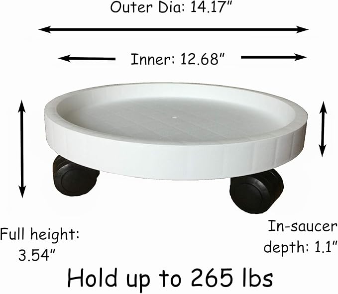 WanderingDonkey 14 Inch Wheeled Potted Flower Mover Dolly with Casters, Round Coaster for Indoor Outdoor,Planter Saucer Tray, Heavy Duty Plant Caddie with Wheels,Rolling Plant Stand Pot Trolley