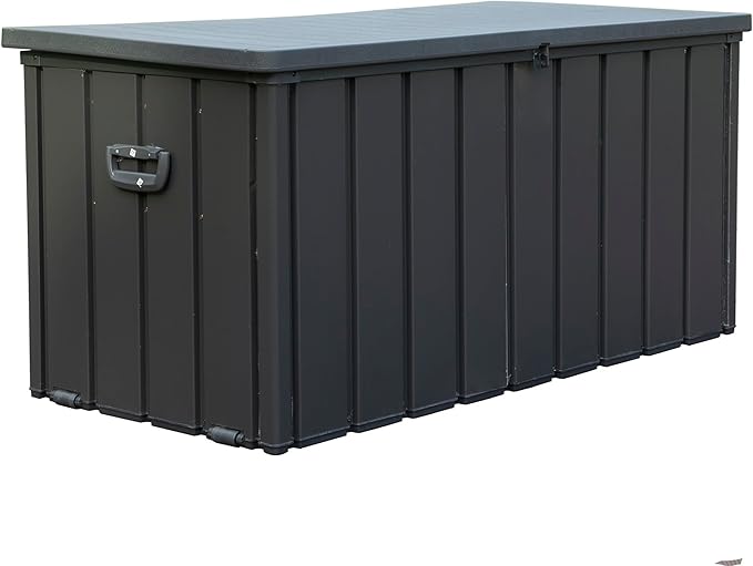 Domi Outdoor Deck Box 100 Gallon, Waterproof Lockable Steel Outdoor Storage Container for Outside Cushions, Garden Tools and Pools Equipment (Gray)