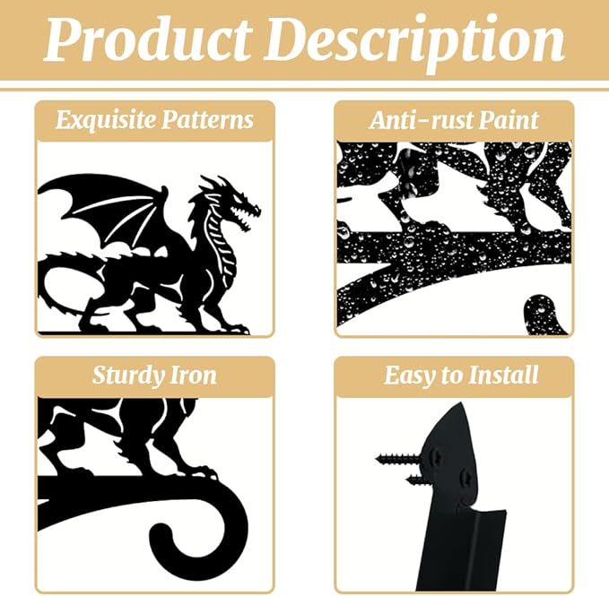 peacoblue Iron Plant Hangers Hooks for Outdoor Indoor Hanging Plants Flower Fern Pots Lantern Bird Feeder,11.8"x15.1" Weather Resistant Metal Wall Holder for Porch Garden Farmhouse(Dragon)