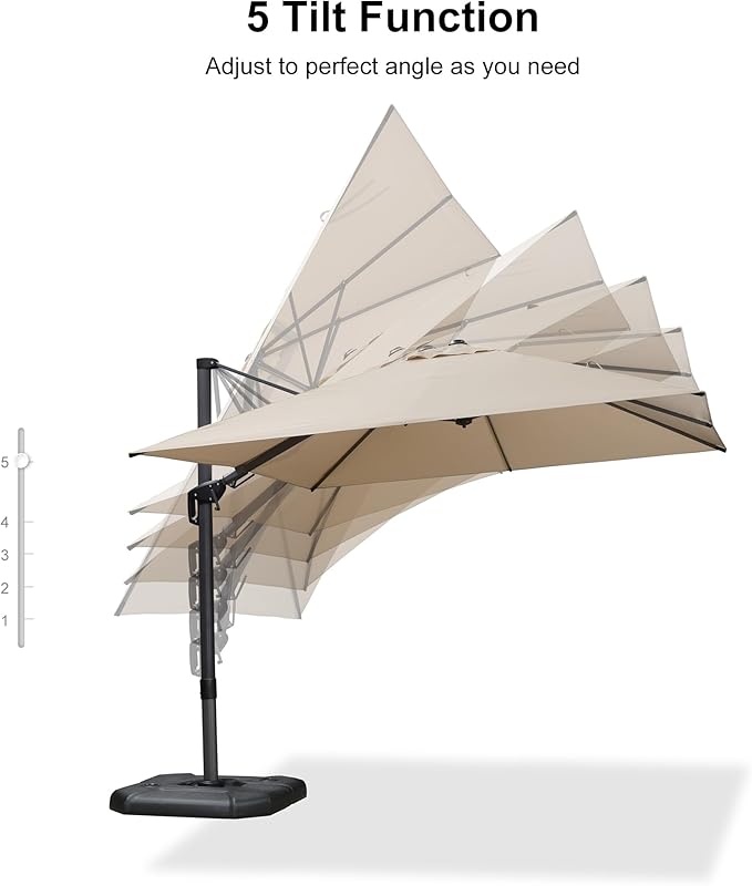 PURPLE LEAF 9.8' X 9.8' Tilting Patio Umbrella with Base Outdoor Cantilever Swivel Square Umbrella with Tilt Aluminum Offset Umbrella with 360-degree Rotation for Garden Deck Pool Patio Beige
