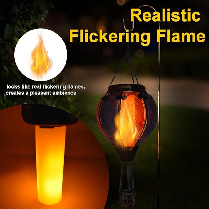 Hot Air Balloon Solar Lantern with Flickering Flame Hanging Solar Lanterns Outdoor Lights Waterproof Lanterns Decorative Garden Patio Yard Party Decor Colorful + Sunflower