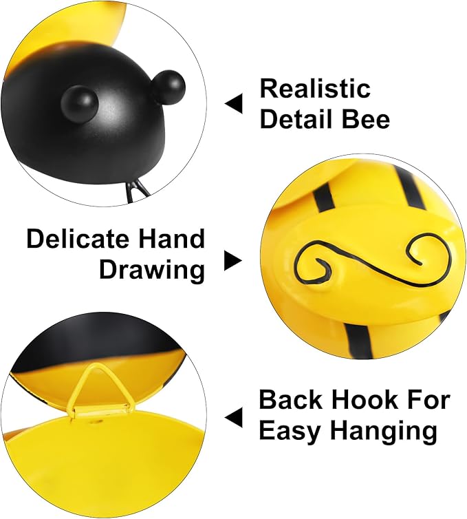 Metal Outdoor Wall Art Decor, 6 PCS Bumble Bee Decor, Fence Decorations, Outdoor Metal Garden Decor, Wall Art for Yard Art, Home