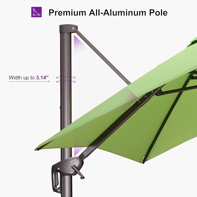 PURPLE LEAF 10' X 13' Patio Cantilever Umbrella Rectangle Umbrella Outdoor with Aluminum Offset Hanging and 360° Rotation for Pool Garden Deck Patio, Green