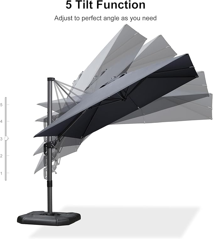 PURPLE LEAF 8.8' X 8.8' Left-right Tilt Patio Umbrella with Base Outdoor Cantilever Swivel Square Umbrella with Tilt Aluminum Offset Umbrella with 360-degree Rotation for Garden Deck Pool Patio Grey