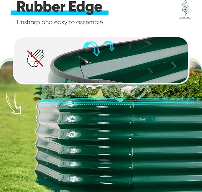 Quictent Galvanized Raised Garden Bed Kit, 8x4x2 ft Oval Metal Planter Box Tall for Vegetables Outdoor Backyard, Rubber Strip Edging Included (Dark Green)