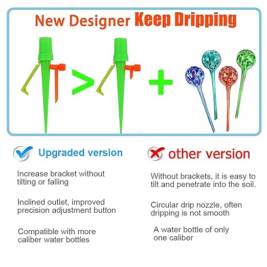 Upgrade Self Watering Planter Insert, Self Watering Spike with Long Dripper & Valve Switch, Adjustable Plant Watering Devices, Automatic Watering System for Outdoor & Indoor Plants (12, Green+Orange)