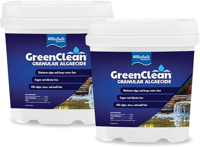 BioSafe Systems 3002-8 GreenClean Granular Algaecide String Algae Control for Koi Ponds, Fountains, Waterfalls, Water Features on Contact, 8 lbs, EPA Registered