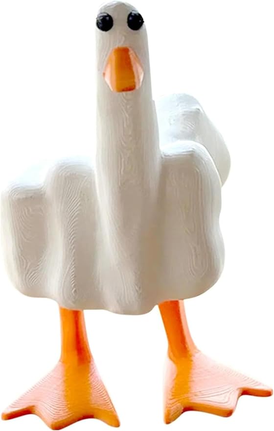 Middle Finger Duck You Figurine Middle Finger Desk Decor Funny Garden Decor Statues Figurines Ornaments for Home, Patio, Lawn, Yard, Office, Outdoor Decorations, Garden Gifts (White+Yellow)