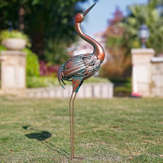 VEWOGARDEN Heron Outdoor Statues Metal Crane Garden Sculptures & Statues for Yard Lawn Patio Pool Outside Decorations, Bronze