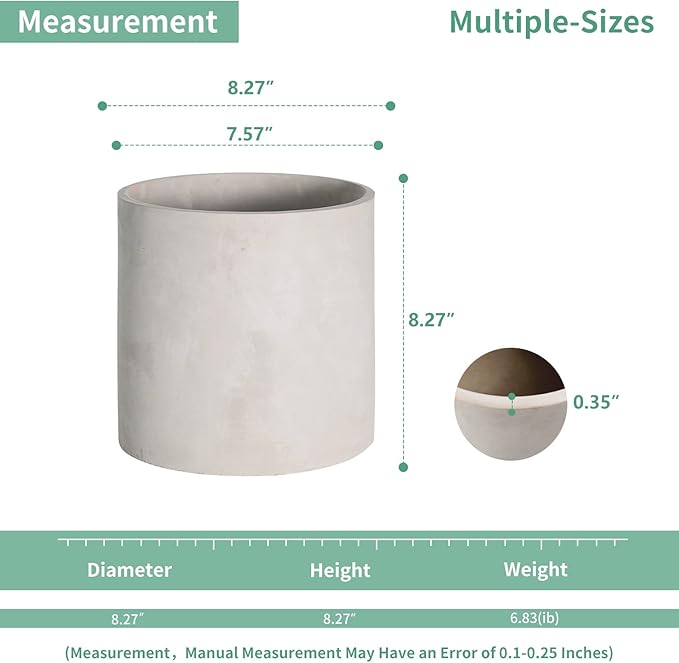 Mozing Cement Plant Pots Indoor - 8.2 inch Concrete Planter Pot for Planting - Modern Stone Clay Flower Pot with Drainage Hole for Garden, Home, Office Decor, Grey