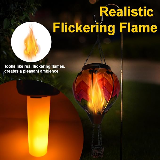 Hot Air Balloon Solar Lantern with Flickering Flame Hanging Solar Lanterns Outdoor Lights Waterproof Lanterns Decorative Garden Patio Yard Party Decor Wavy-Colorful + Sunflower