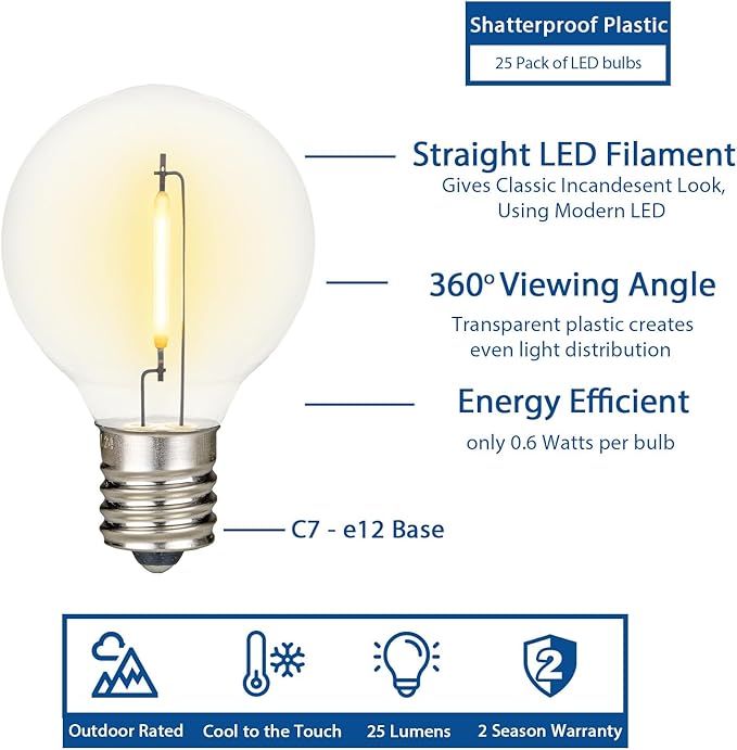 Novelty Lights 100 Feet G40 LED Patio String Lights with 67 Bulbs, Warm White, Weather Resistant and Shatterproof Replaceable Plastic Globe Bulbs, Black Wire