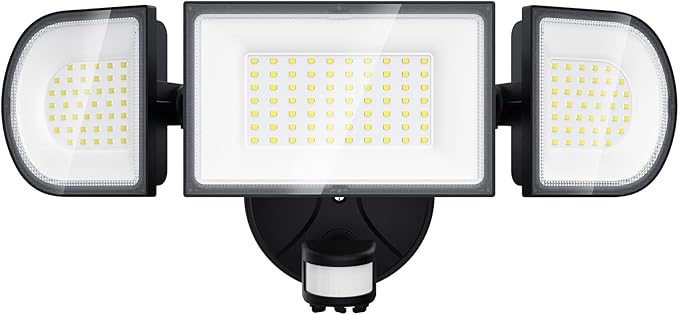 iMaihom 100W Motion Sensor Light Outdoor, 9000LM 6500K LED Security Floodlights, 3 Adjustable Head Motion Detection Light IP65 Waterproof for Yard Garage (Black)