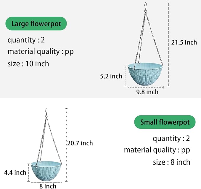 Hanging Planters for Indoor Plants 8/10 Inch, 4 Packs Plant Hanger Outdoor with Drainage Holes, Hanging Basket Flower Pot Perfect for Home, Office and Garden (Sky Blue)