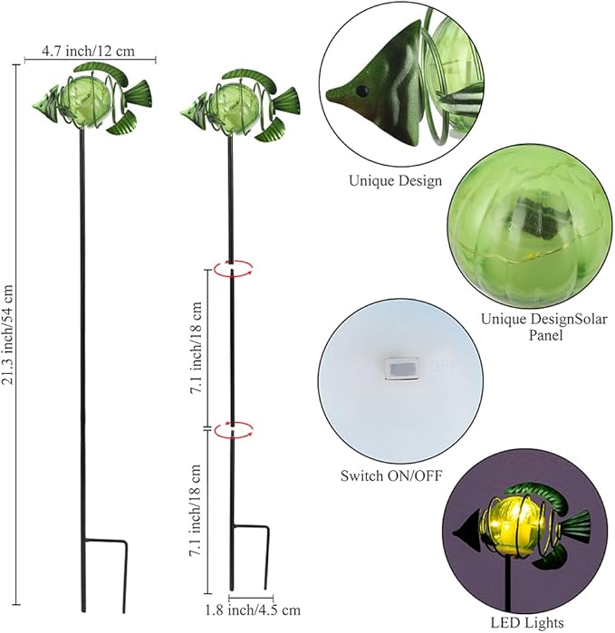 Outdoor Garden Solar Lights,3Pack Decorative Solar Lights for Garden Decor,Sea Fish Backyard Decor,Led Solar Lights with Stakes for Yard Landscape Patio(21.3''H)