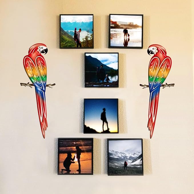 Metal Outdoor Wall Art Decor,3D Colorful Garden Birds Sculpture Outdoor Iron Hanging Parrot Decor, Metal Hand-Made Bird Wall Art Decorations for Fence Patio Balcony Living Room