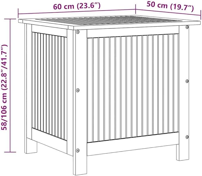 vidaXL Wooden Deck Box - Outdoor Teak Storage Chest, Ideal for Patio Furniture Cushions, Pool Accessories, Garden Tools - Water-Resistant Bag Inside - 23.6''x19.7''x22.8'', Solid Acacia Wood
