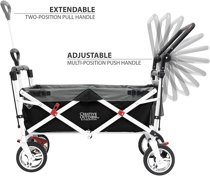Creative Outdoor Push Pull Folding Wagon for Cargo | Beach Park Garden Sports & Camping | Black with Canopy