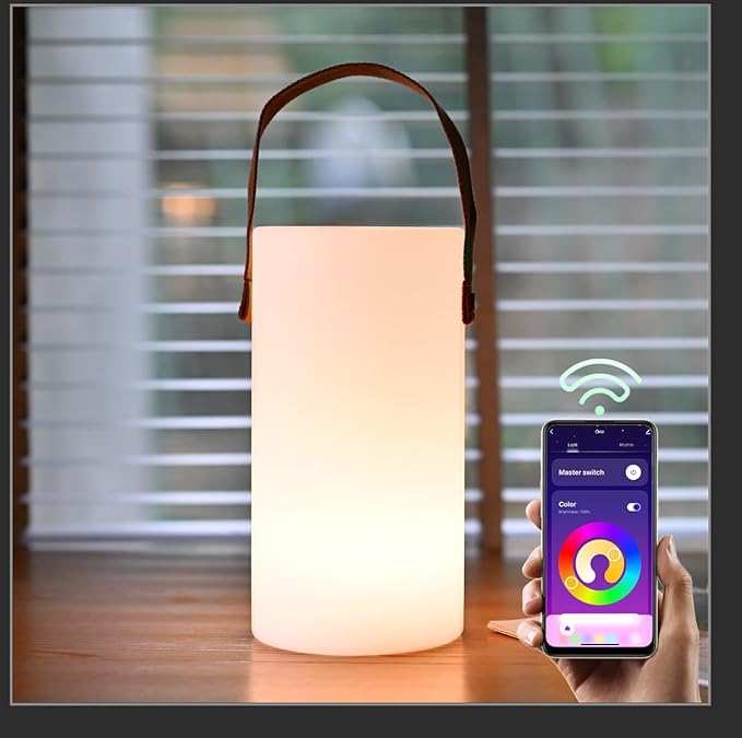 Solar Table Lamp, Portable Lamp for Outdoor/Indoor, Smart Outdoor Lantern with APP Control, RGB 8 Color Dimmable, Waterproof Cordless Lamp for Outside Patio Deck Camping